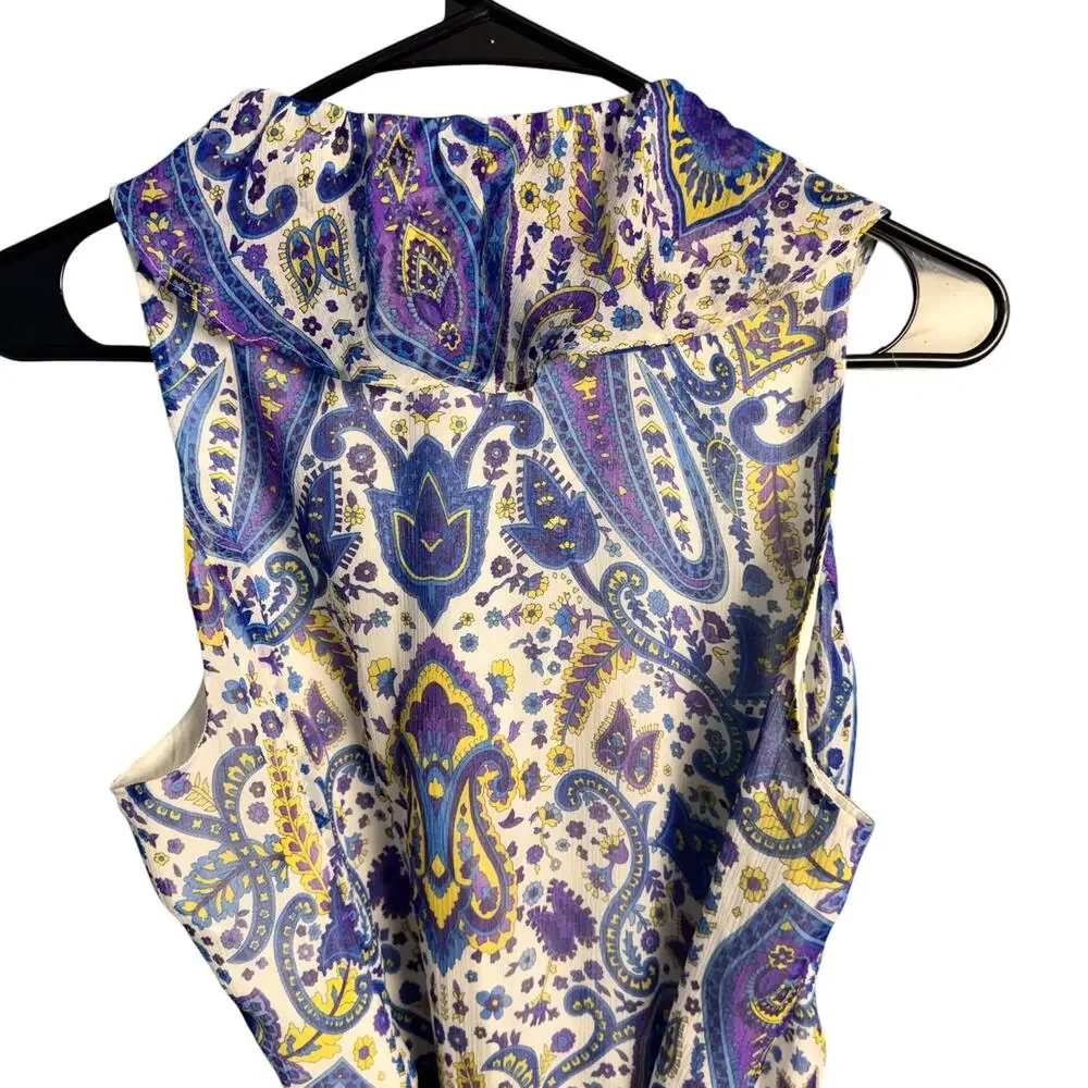 Lauren Ralph Lauren Silk Paisley Wrap Dress Size 12 Ruffle V-Neck Blue Purple - Picture 5 of 7